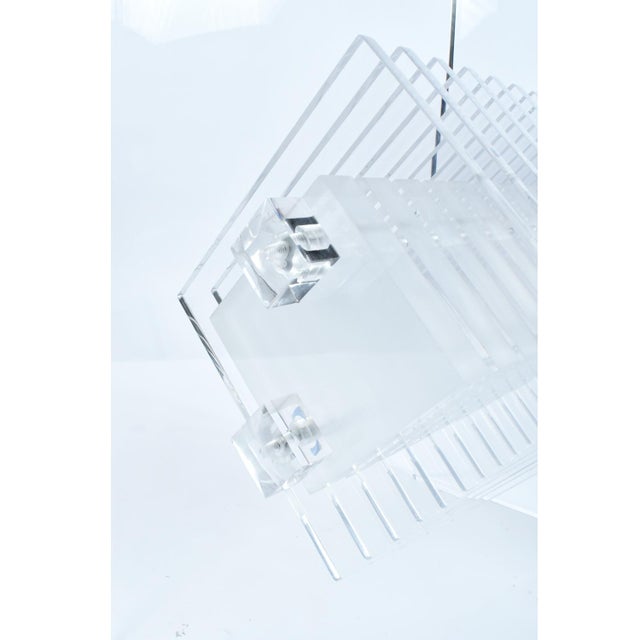Clear Lucite Acrylic Pedestal Dining Table With Round Glass and Prism Center For Sale - Image 10 of 14