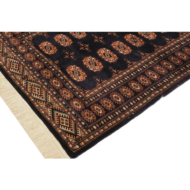Boho Chic Bokhara Blue/Blue Hand Knotted Wool Rug For Sale - Image 4 of 9