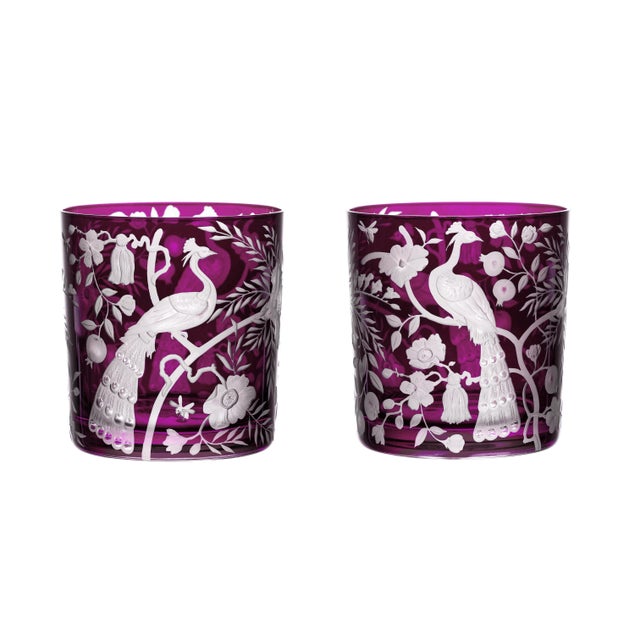 Chinoiserie ARTEL Chinoiserie Collection Double Old Fashioned Glasses in Purple, Set of 6 For Sale - Image 3 of 3