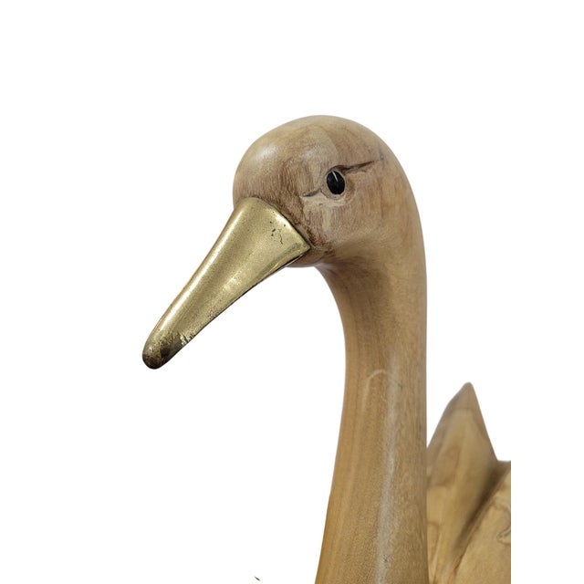 Italian Mid-Century Modern Hand-Carved Wooden Swan With Brass Beak, C. 1960s–70s For Sale - Image 11 of 16