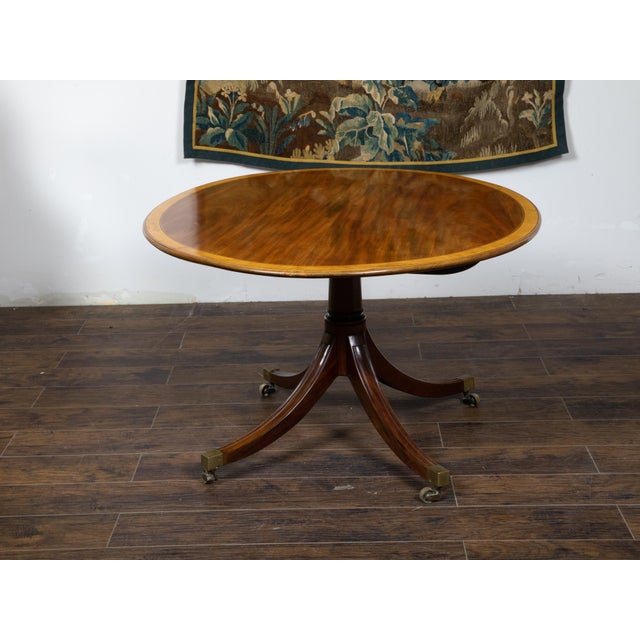 Mid 19th Century English Mahogany 1840s Oval Top Pedestal Table with Quadripod Base and Casters For Sale - Image 5 of 12