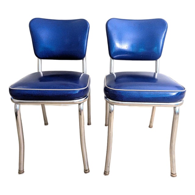 Vintage Sparkle Vinyl and Chrome Dinette Chairs- A Pair by Richardson Seating Corp. For Sale
