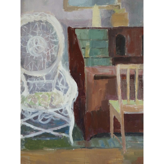 1964 Mid-Century Modern 'Interior With Desk' Original Vintage Swedish Interior Scene Oil Painting, Framed For Sale - Image 11 of 12