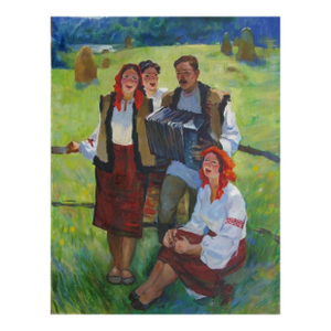 Ukrainian Folk Scene Oil Painting, Vintage Soviet Art, Kovalchuk, 160-120