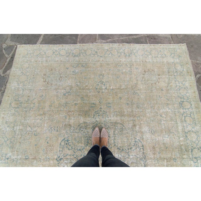 1920s Medallion Sage Blue Hand Knotted Rug - 8’4” X 10' For Sale - Image 4 of 11