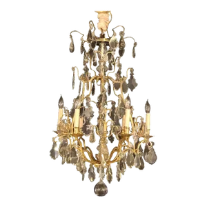 French Six-Light Cut Crystal and Brass Chandelier Newly Wired