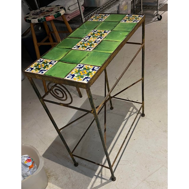 1970s Vintage Wroought Iron Table W/ Mexican Tiles For Sale - Image 5 of 12