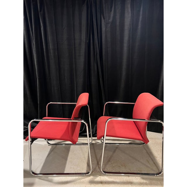 Mid-Century Modern Modernist Fabric & Chrome Tubular Chairs by Peter Protzman for Herman Miller - Set of 2 For Sale - Image 3 of 9