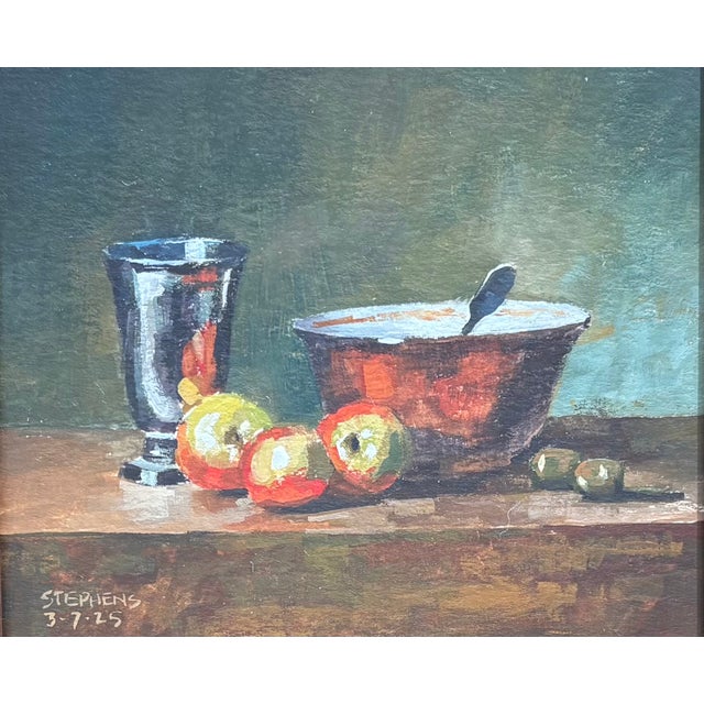 Realism 2025 After Chardin Gouache Still Life Painting in Custom Frame For Sale - Image 3 of 5