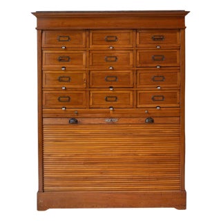 Early 20th Century Italian Wooden Filing Cabinet with Tambour Door For Sale