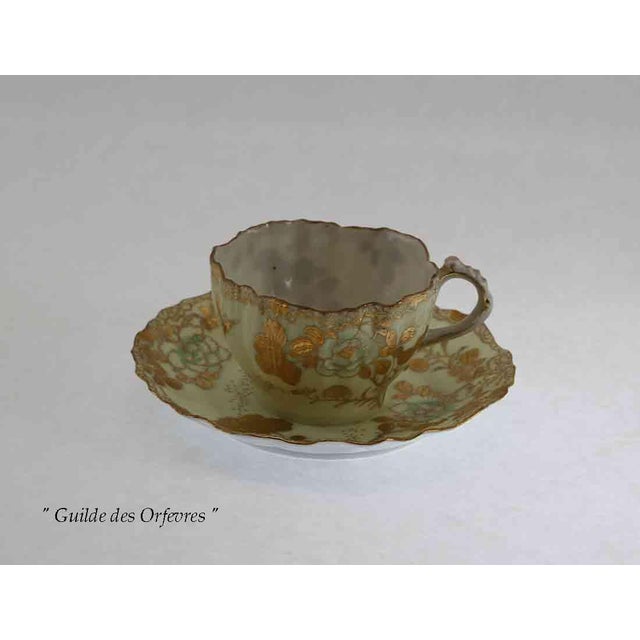 French Antique Collectors Tea Cup & Saucer, Gold Decoration For Sale - Image 3 of 5