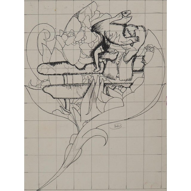 Jean-claude silbermann (1935) the flower blossom 1964 original ink drawing signed lower right on thick paper 16.5 x 26.5...