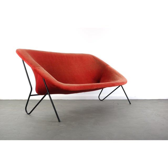 Mid-Century Modern Vintage Italian Modern Sling Sofa with Iron Frame and Original Red Upholstery For Sale - Image 3 of 10