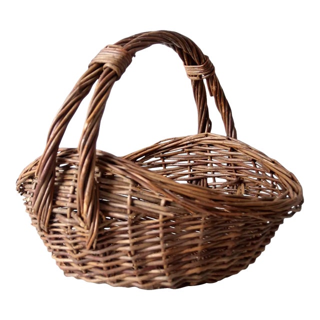 Vintage Wicker Harvest Basket For Sale