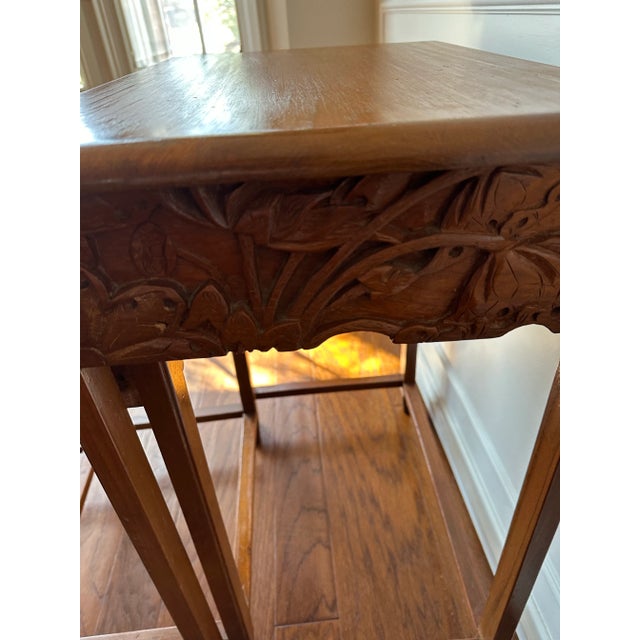 Wood Asian Carved Nesting Side Tables Set of 4 1960s For Sale - Image 7 of 12