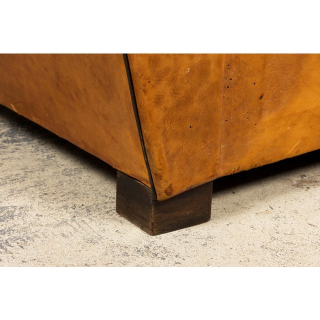 1920s French Art Deco Cognac Leather Club Sofa For Sale - Image 15 of 18