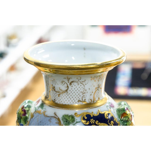 Pair of Antique 19th Century Hand Painted Floral White Porcelain Vases For Sale - Image 4 of 8