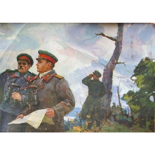 Campaign Antique Oil Painting, Great Patriotic War, Soviet Socialist Realism Art 150-210 For Sale - Image 3 of 6