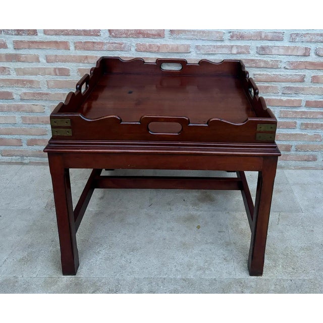 1920s Early 20th Century Wood Coffee Table with Small Removable Tray, 1924, Set of 2 For Sale - Image 5 of 11