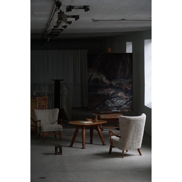 Vintage Danish Highback Chair in Oak and Shearling Lambswool by Viggo Boesen, 1950s For Sale - Image 16 of 17