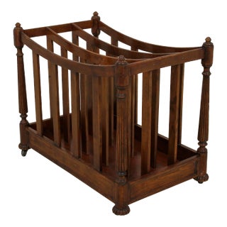 Monumental Continental Walnut Finish Canterbury Magazine Rack For Sale