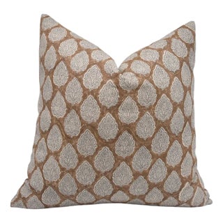 Fabdivin Indian Block Print Throw Pillow Cover 20x20 Inch Thick Linen For Sale