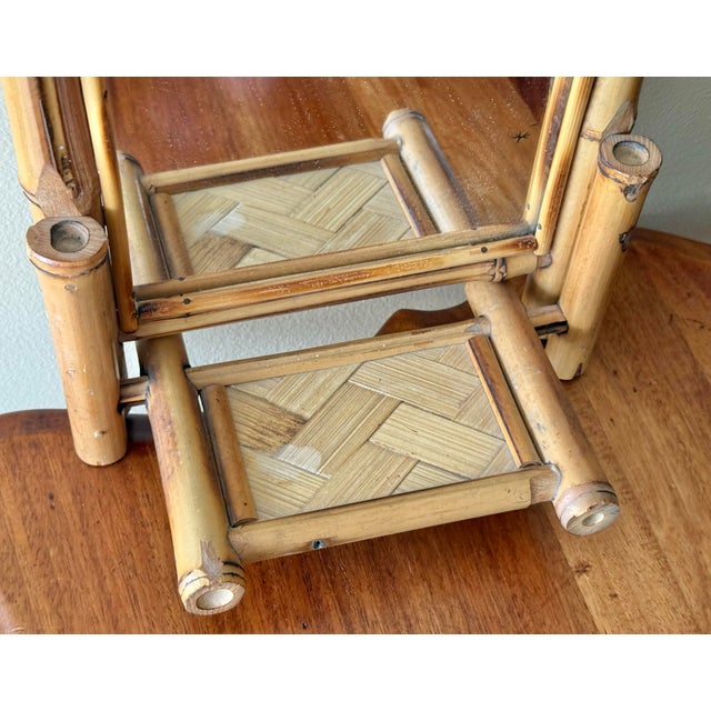 Champagne Small Bamboo Frame Mirror With Shelf For Sale - Image 8 of 9