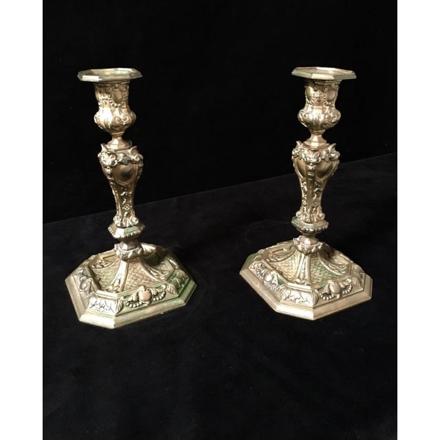 Metal 19th Century Rococo Style Brass Candle Sticks For Sale - Image 7 of 7