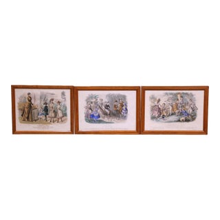 Set of Three 19th Century French Hand-Colored Fashion Engravings in Frames For Sale