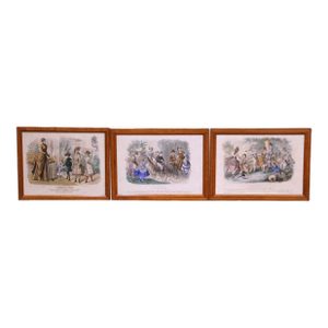 Set of Three 19th Century French Hand-Colored Fashion Engravings in Frames
