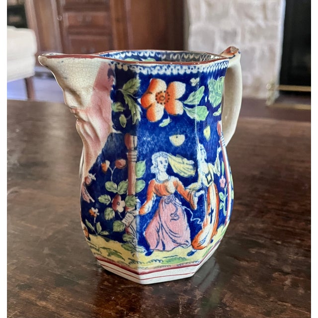 Early 19th Century Antique 1820s Staffordshire Pearlware "The Duenna" Mask Jug Pitcher For Sale - Image 5 of 18