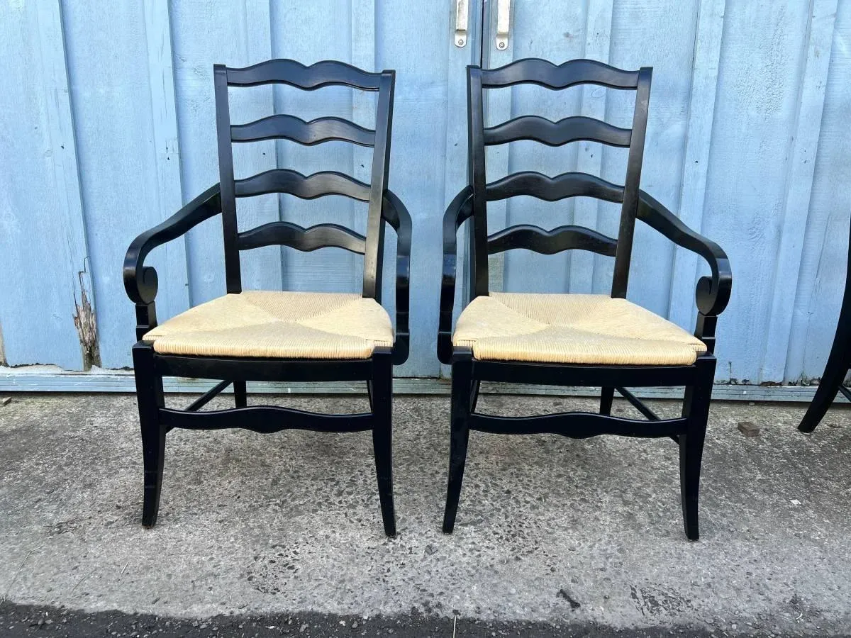 Pair of Ethan Allen French Country Back Painted Ladder BackRush