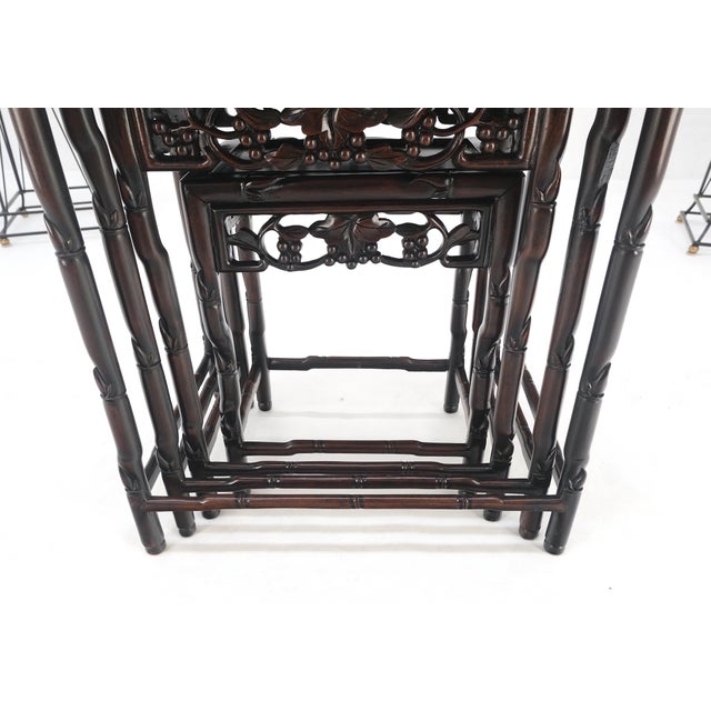 Wood Set of 4 Nesting Stacking Carved Rosewood End Side Occasional Tables Set Mint! For Sale - Image 7 of 18