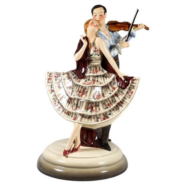 Large Vienna Group Dancer with Violinist by Josef Lorenzl for Goldscheider, 1930 For Sale - Image 10 of 10