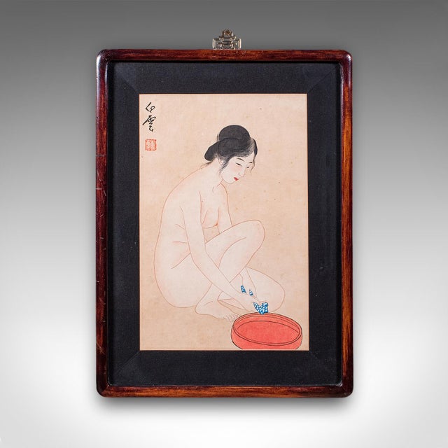 This is a vintage figural woodblock print. A Japanese, washi paper reproduction after the original by Hashiguchi Goyō,...