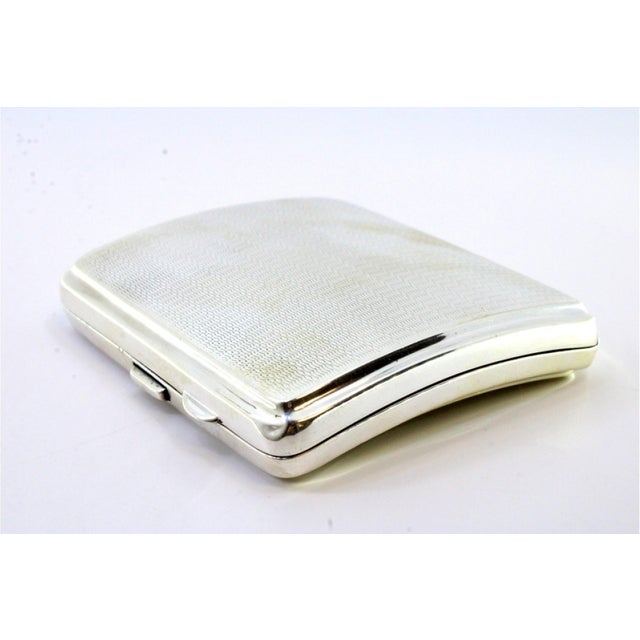 Guilloche Silver Cigarette Case with Curved Hinged Lid and Gold Interior For Sale - Image 3 of 8