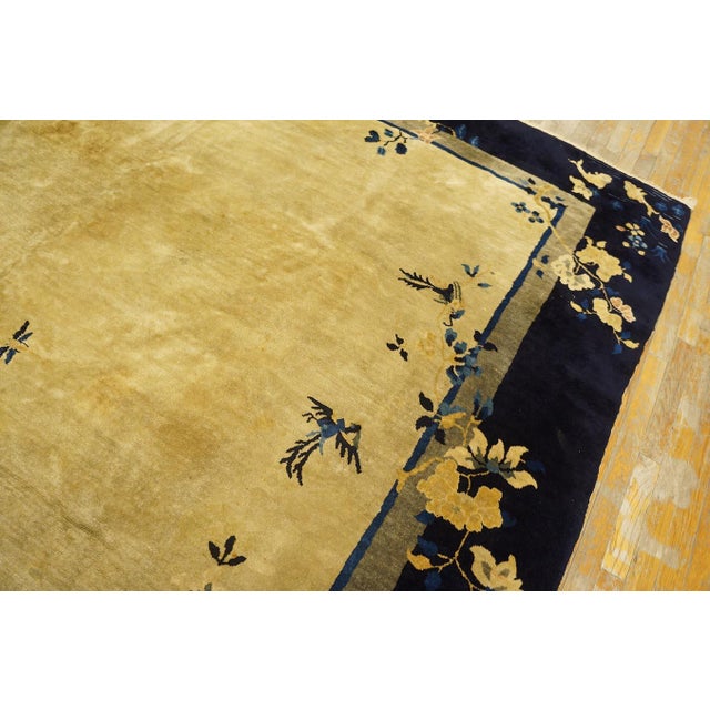 Beige 1920s Beige Cream Antique Floral Vase Deco Chinese Peking Knotted Wool Rug For Sale - Image 8 of 11