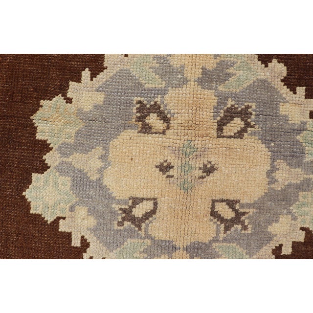 Ivory Vintage Turkish Oushak Runner With Floral Medallions in Brown, Gray, Taupe For Sale - Image 8 of 13