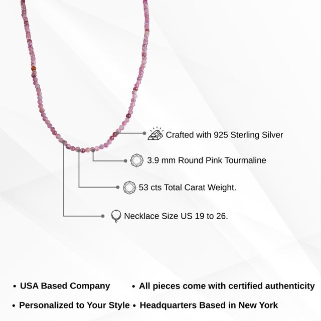 Vintage Style Genuine 53 Ct Pink Tourmaline 4 Mm Bead Matinee Necklace - 19.5" For Sale - Image 12 of 15
