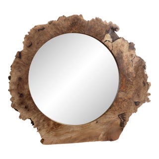 Natural Edge Walnut Burl Organic Shape Wall Hanging Mirror by Alabama Sawyer For Sale