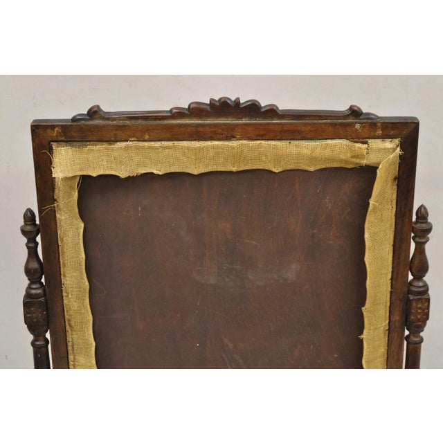 Antique French Victorian Carved Walnut and Needlepoint Fireplace Screen For Sale - Image 11 of 12