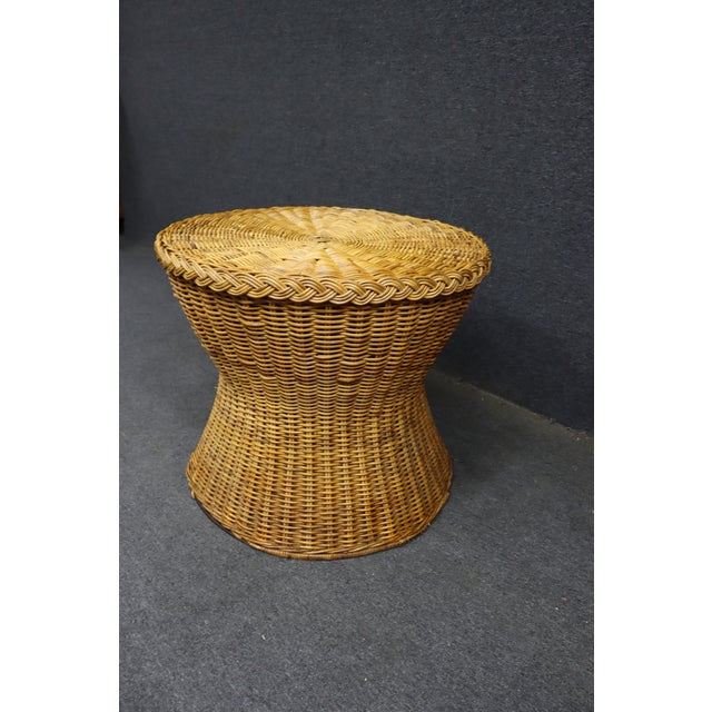 Tan Mid-Century Modern Wicker Hourglass Coffee Table With Glass Top For Sale - Image 8 of 13