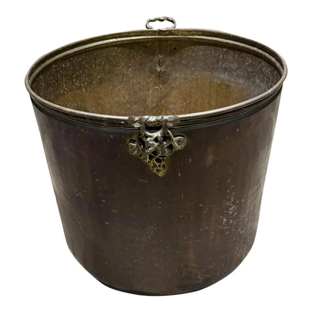 Antique Castilian Imports Brass Copper Bucket Jardiniere For Sale