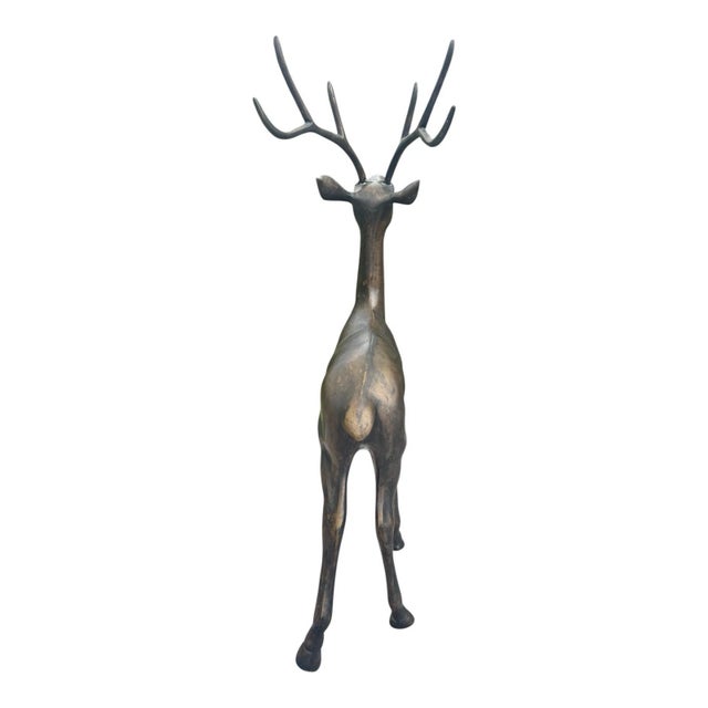 Vintage Heavy Large Brass Deer Stag Sculpture Figurine Mid Century Modern 24” H For Sale - Image 9 of 18