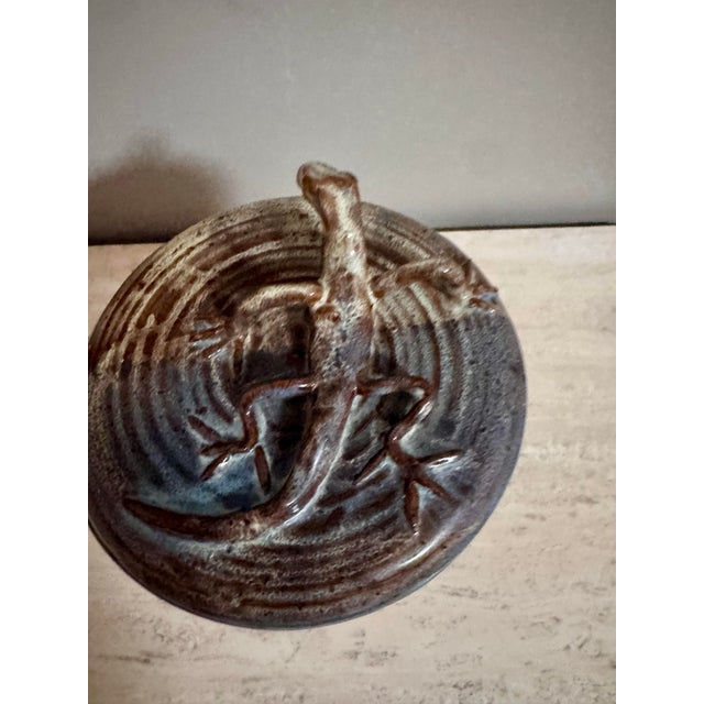 Ceramic Mid 20th Century Studio Pottery Vessel With Sculptural Lizard Lid For Sale - Image 7 of 9