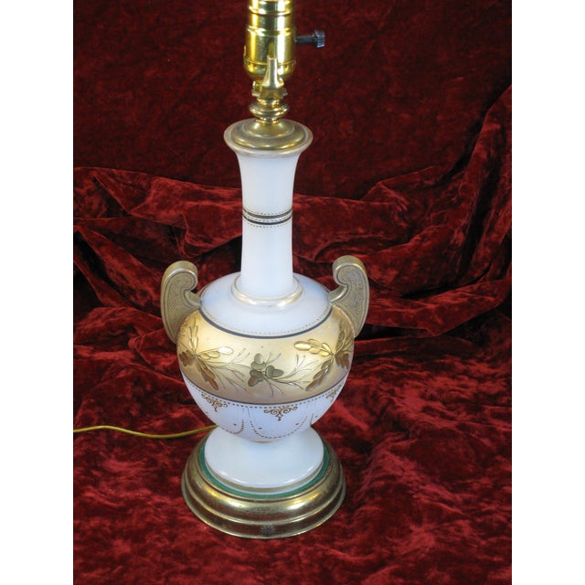 Table Lamp Glass Urn Vase Antique Bohemian Moser Gold Leaves For Sale - Image 4 of 18