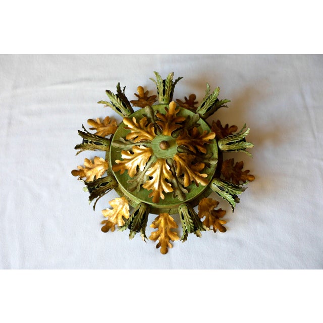 Vintage Gold & Green Florentine Ceiling Lamp from Banci, 1970s, in Very Good conditions. Designed 1970 to 1979 This piece...