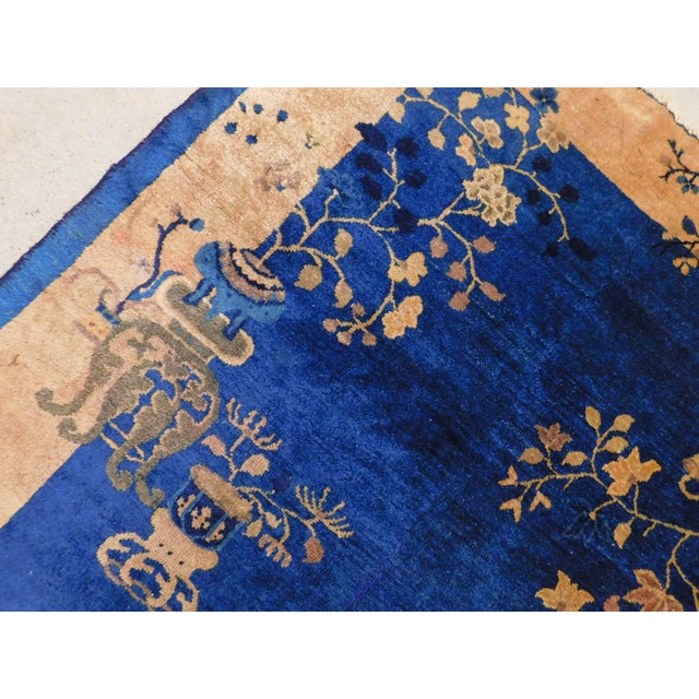 Blue Handmade Antique Chinese Woolen Rug. 4'1"x 6'5" For Sale - Image 8 of 18