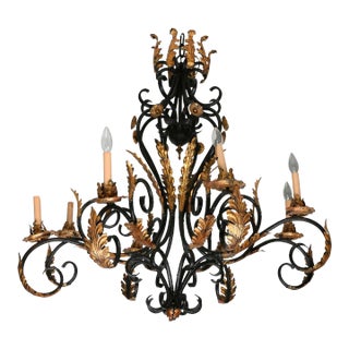 Large Iron and Gilt Spanish Style Chandelier For Sale