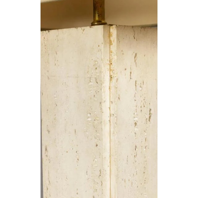 Large French Mid-Century Rectangular Travertine Table Lamp With Brass Base, 1960s For Sale In New York - Image 6 of 12